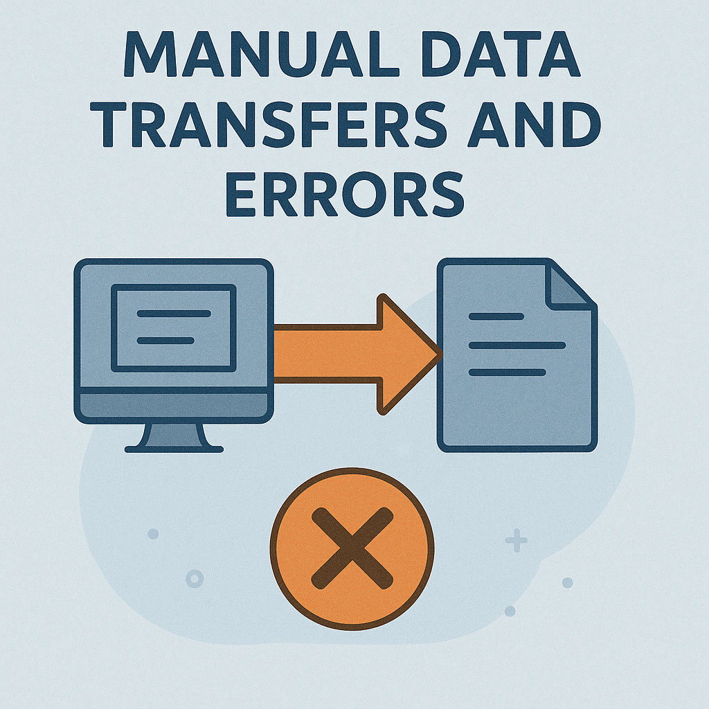 Frustrated employee manually transferring data between systems